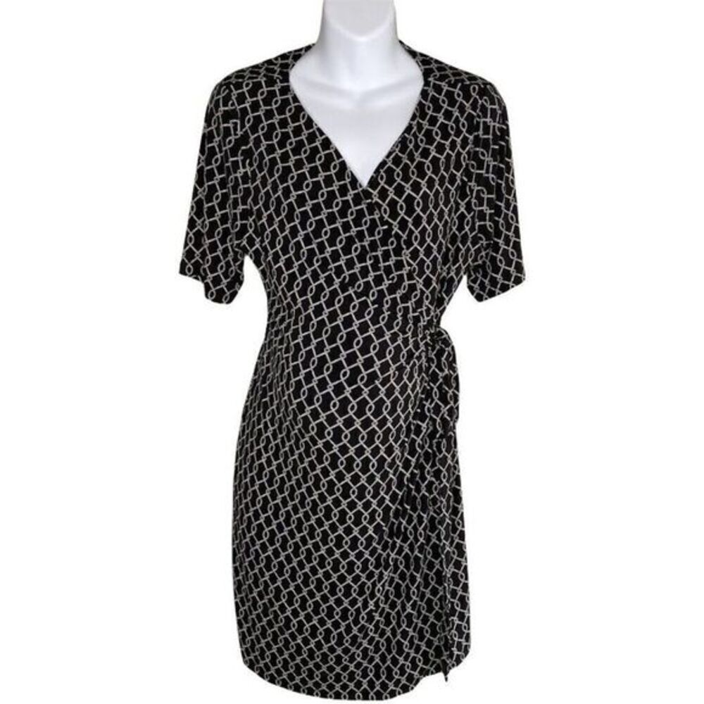 Motherhood Maternity Surplice Faux-Wrap Dress Womens XL Black White Side-Tie